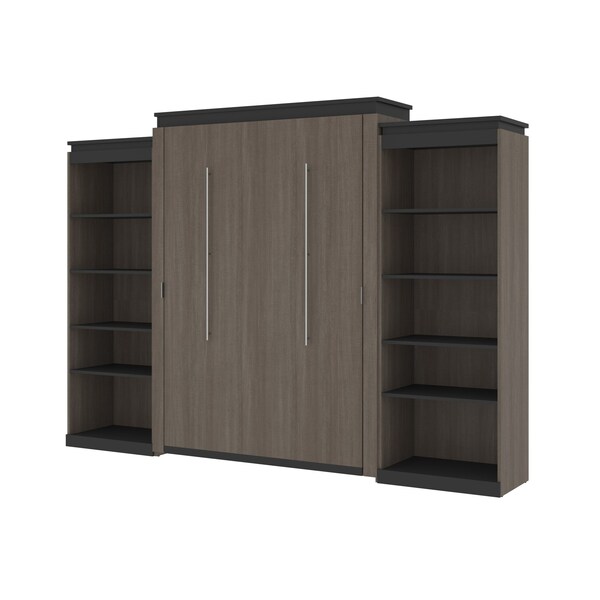 Orion 124W Queen Murphy Bed with 2 Shelving Units (125W), Bark Gray & Graphite
